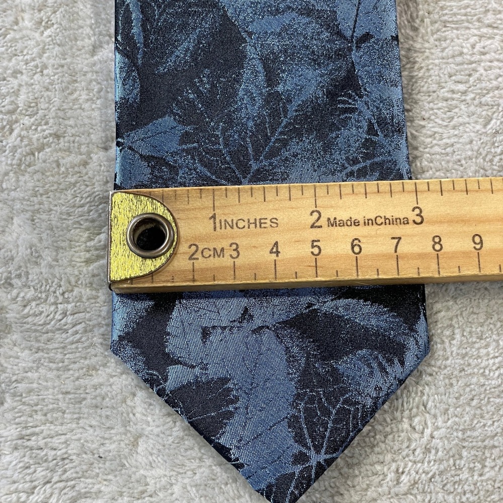 Murano Tie Necktie Blue Black Leaf Metallic Hand Finished 100 Silk Office Career - Picture 3 of 9
